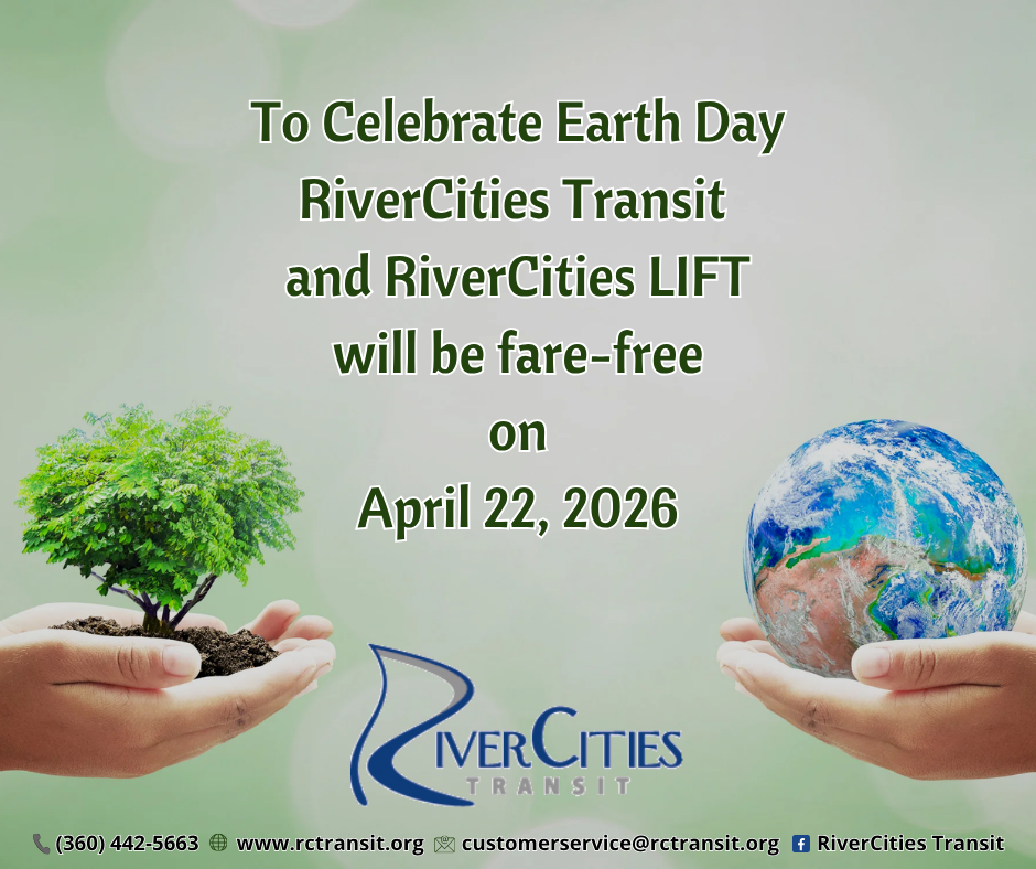 To celebrate Earth Day, RiverCities Transit and RiverCities LIFT will be fare-free on April 22, 2026